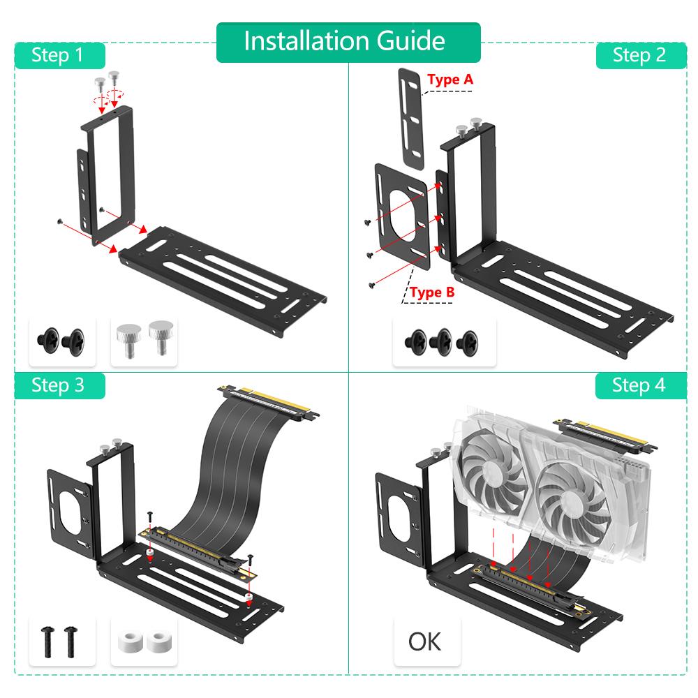 Vertical GPU Mount Bracket 2Slots Graphics Card Holder with Hardware eGPU Dock External GPU Docking Station Black with Screw Kit