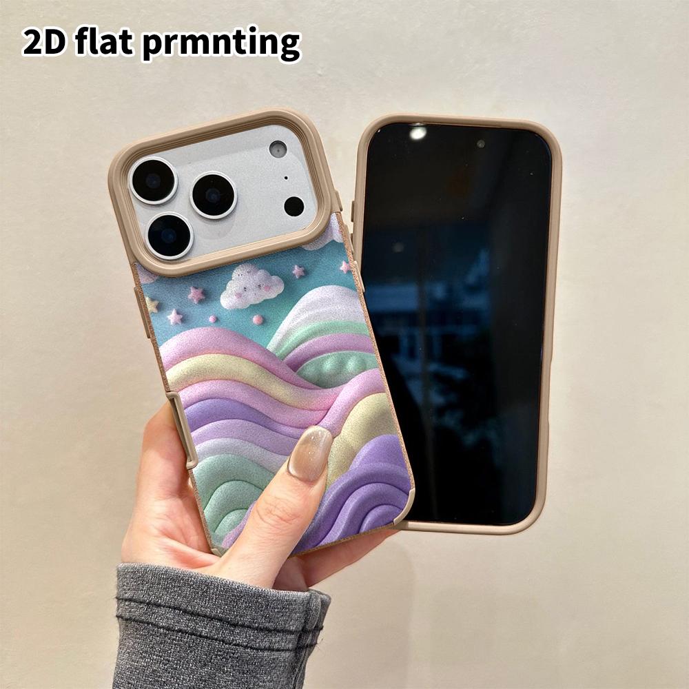 Phone Case: 2D Flat Lambskin Fits iPhone 18, 17, 16, 15, 14, 13 Pro Cases, Rainbow Waves, Pink-purple Glitter Sea, Christmas and Halloween Gifts