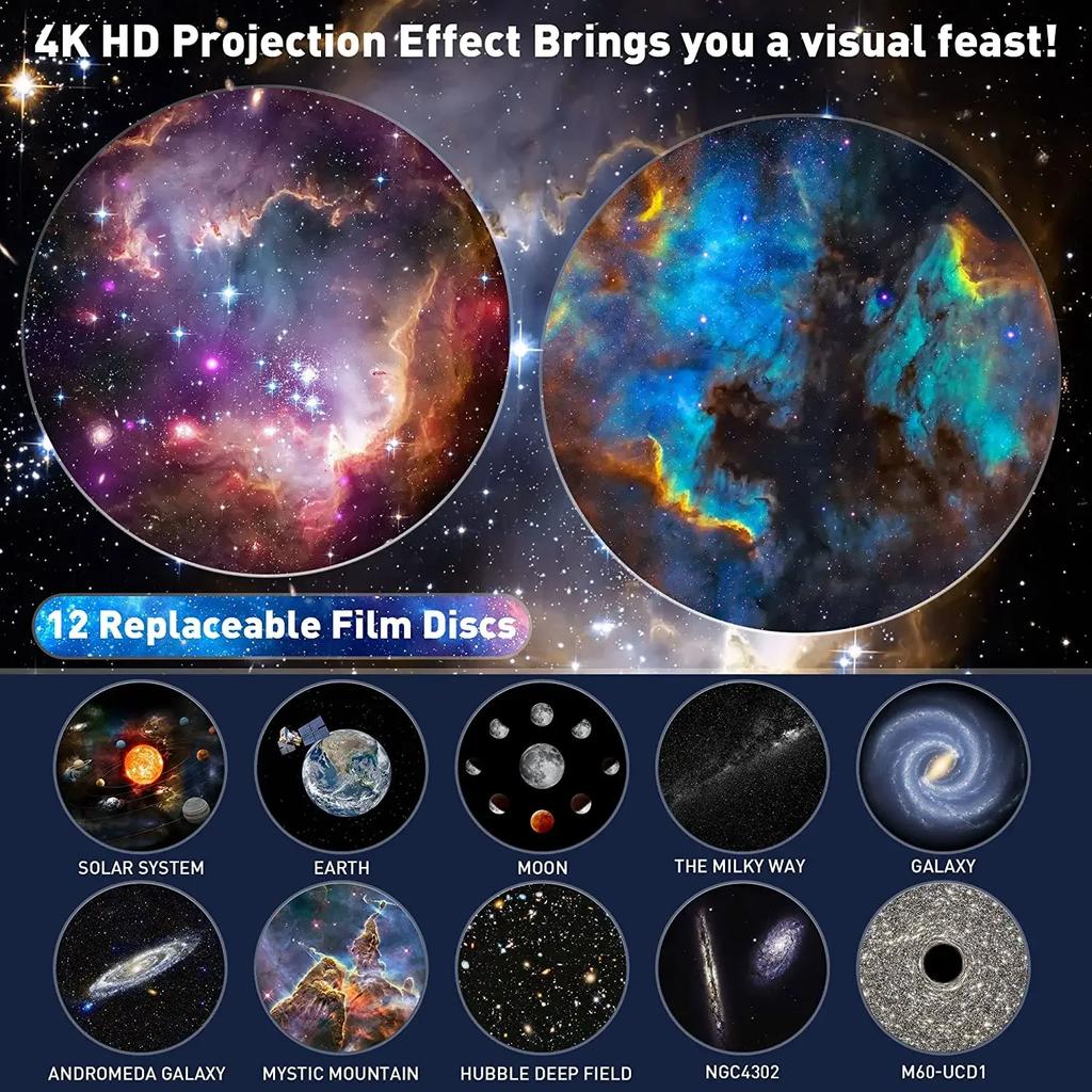 Planetarium Galaxy Projecto Star Projector 360°Rotation Mute Design HD Image Timing for Bedroom Birthday Christmas Decor