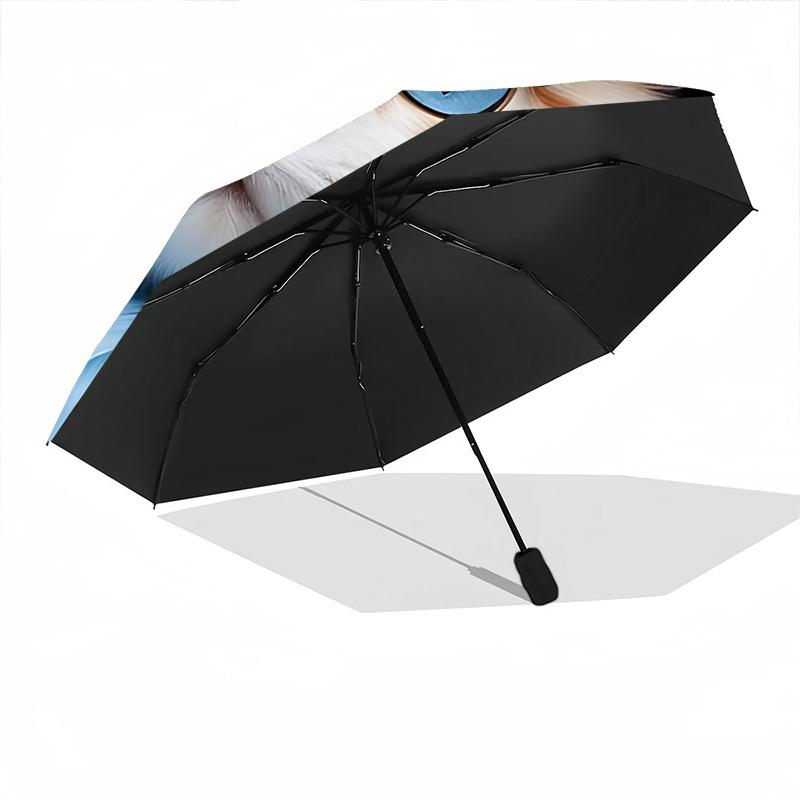 1pc Cat Print Auto-Fold Umbrella with One-Touch Open/Close - 8 Reinforced Ribs for Windproof Stability,  Yy251118121