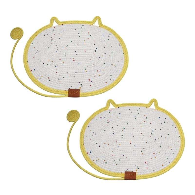 Rounded Pet Scratch Pad for Home Use, Cotton Rope Resting Area with Tail Detail, 2 Piece Set for Floor Use Value