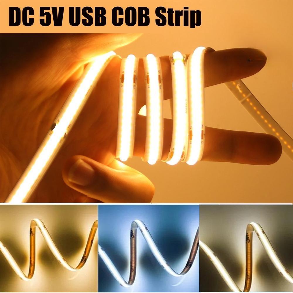 COB-LED-Streifenlicht, 320 480 LEDs/m, 16,4 Fuß, hochdichtes flexibles Bandband, 3000–6500 K, RA90-LED-Leuchten, DC12 V