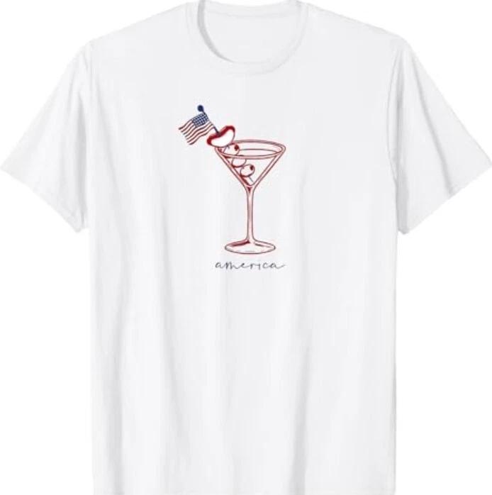 4th Of July Funny Hot Dog & Martini T-Shirt M
