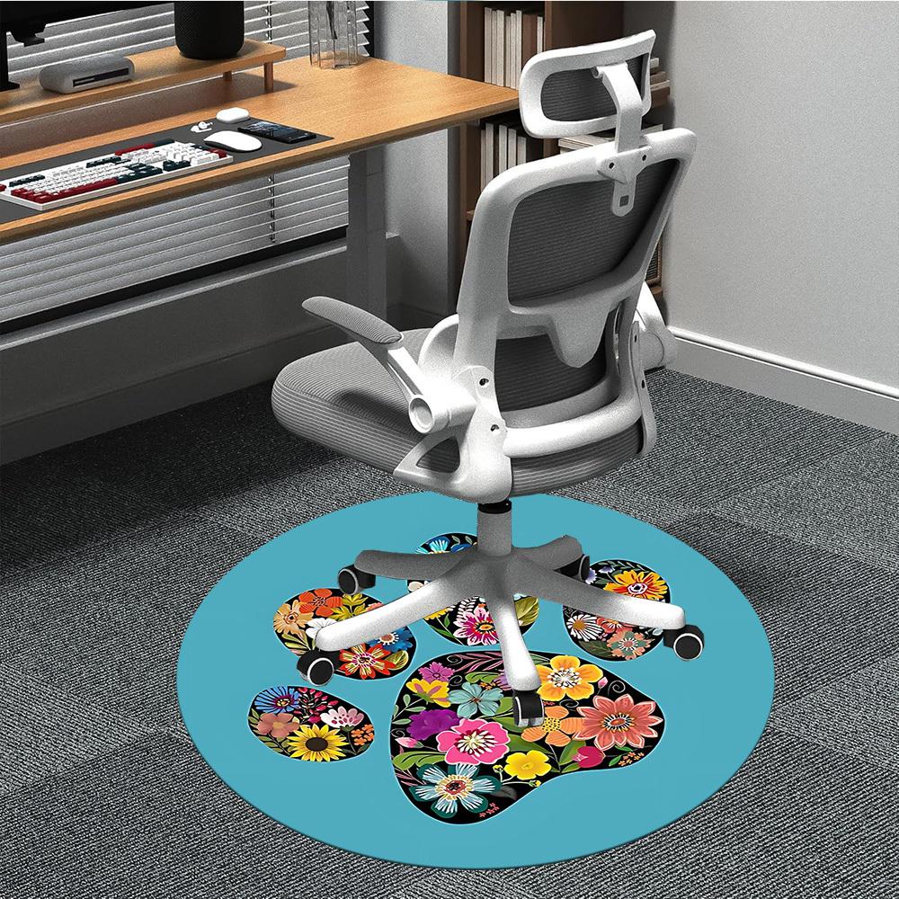 1pc Floral Paw Print Office Round Rug, Non-slip, Soft and Durable Office Rug for Interior Decoration, Perfect for Office,Decoration Yy260204018