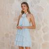 Dames Halter Nek Mouwloos Mini Jurkje Losse Pasvorm Elastische Taille Casual Geplooide Chiffon Jurk