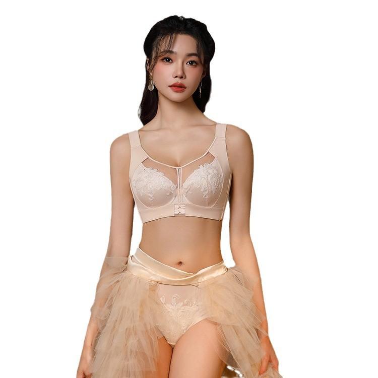 Large size embroidered tube top bra, large chest showing small thin cup underwear, close sub-breasts, wide shoulder straps, soft steel ring adjustment