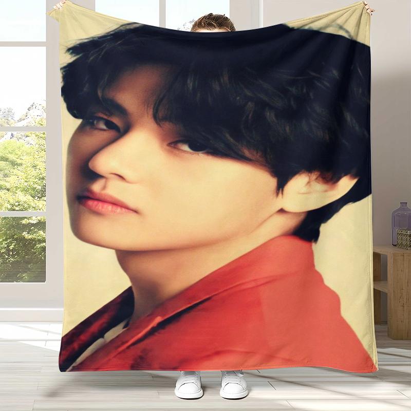 Kim Tae Hyung V Kpop B-BTS Flannel Blanket,Ultra Soft Warm Plush Throw for Home Bedroom Bed Sofa Cover Office Camping Picnic