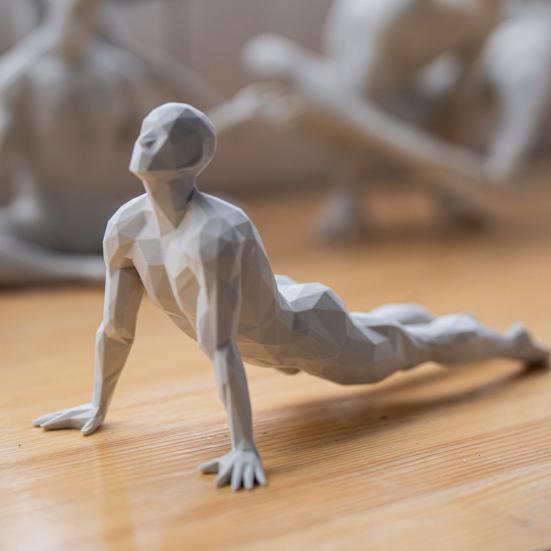 Yousheng Stable Base Ornament, 3D Printed Yoga Figure with White Matte Texture, Geometric Cross-Section Design Sculpture for Desk Tea