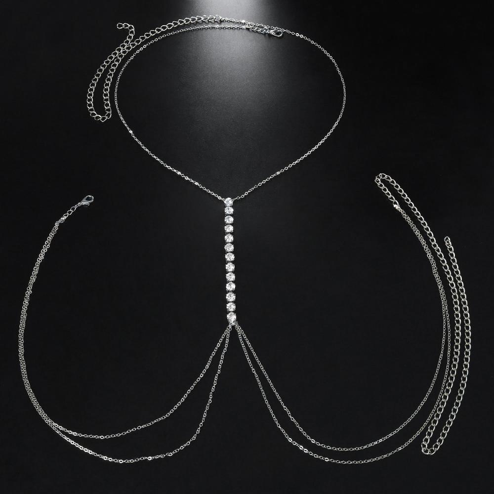Sexy Rhinestone Chains Chest Chain Harness Waist Chain Breast Belly Body Jewelry Necklace For Women Party Clothing Accessories