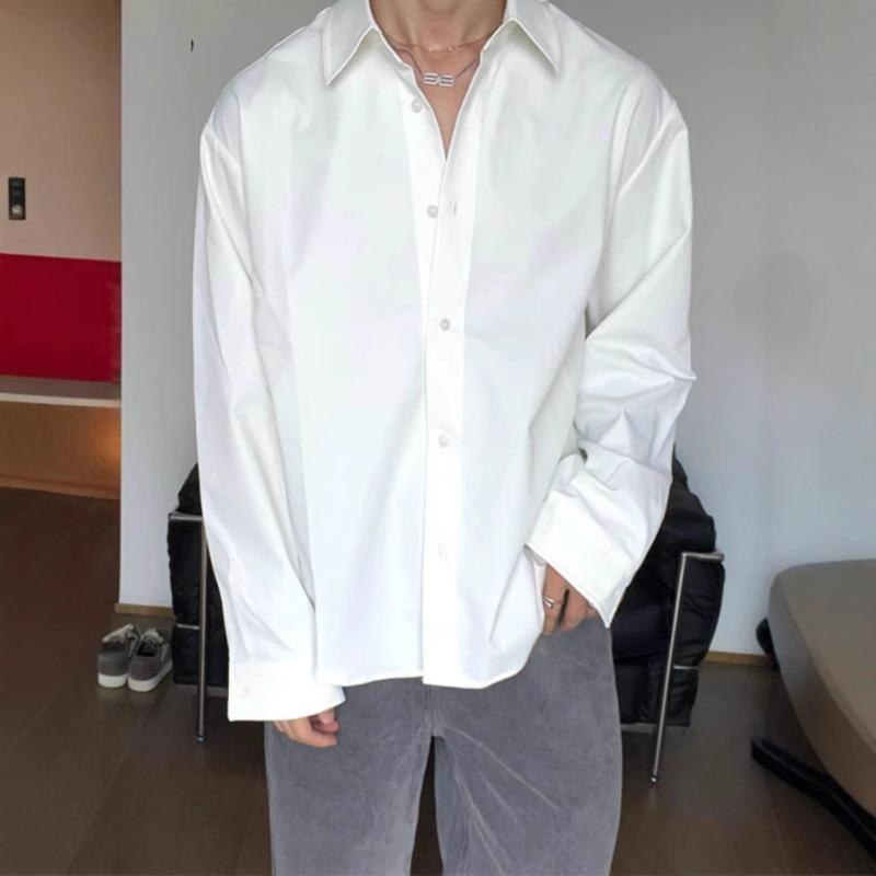 Camisa Masculina Oversized de Manga Longa Casual com Caimento Solto e Botões