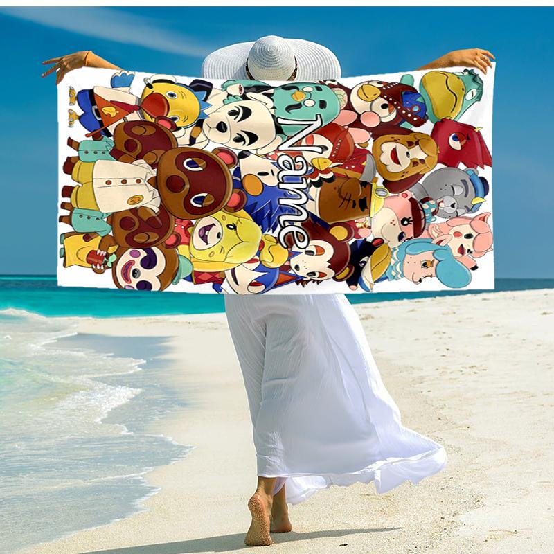 Personalized customized proof beach towel with Animal Crossing pattern - soft, absorbent, quick-drying, perfect swimming, camping&bathing