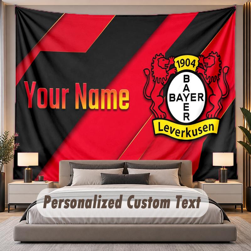 Custom Name Text Tapestry Bayer Leverkusen Football Personalized Polyester Wall Tapestry For Bedroom And Room