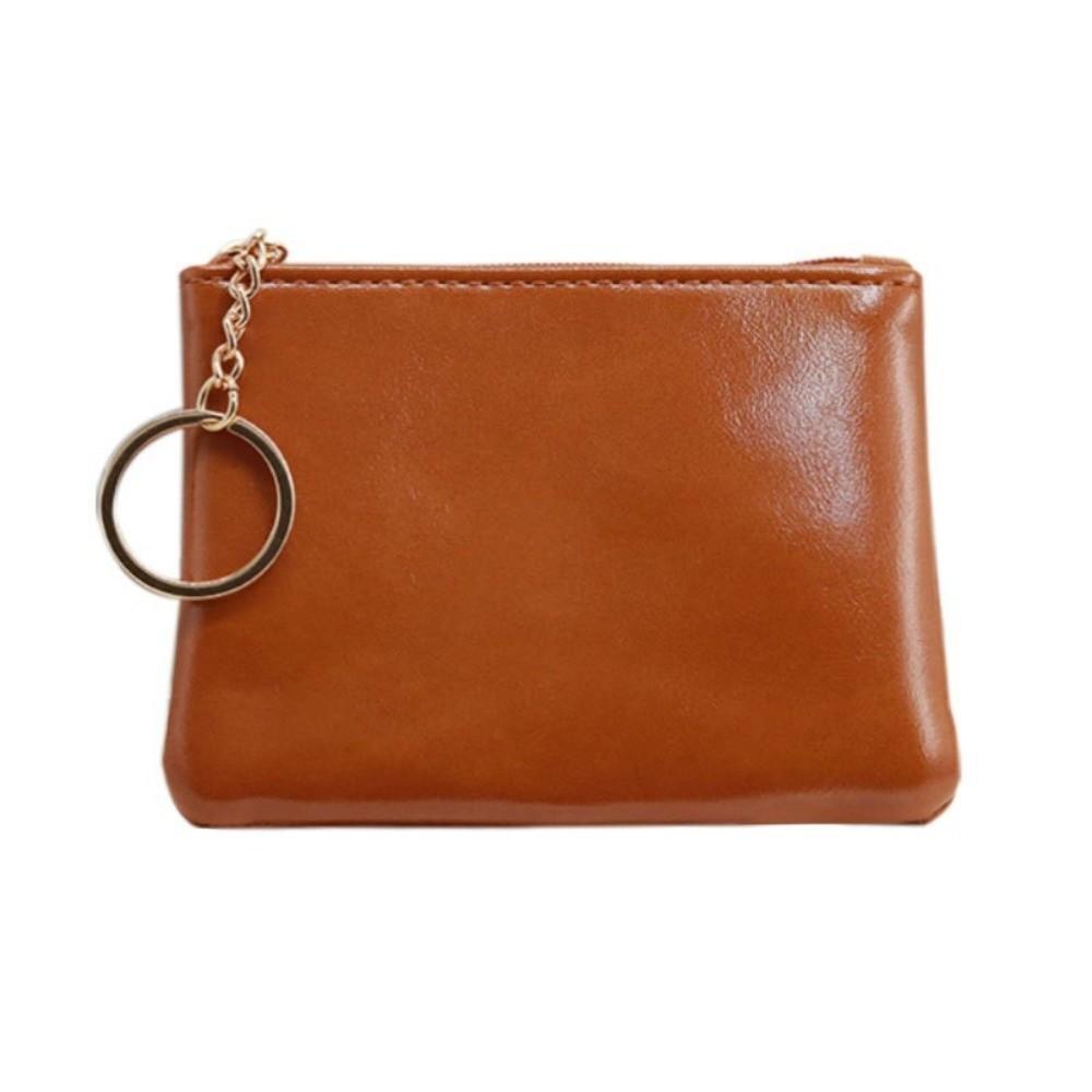 Fashion PU Leather Coin Purse with Keychain Portable Card Holder Zipper Closure Wallet Women
