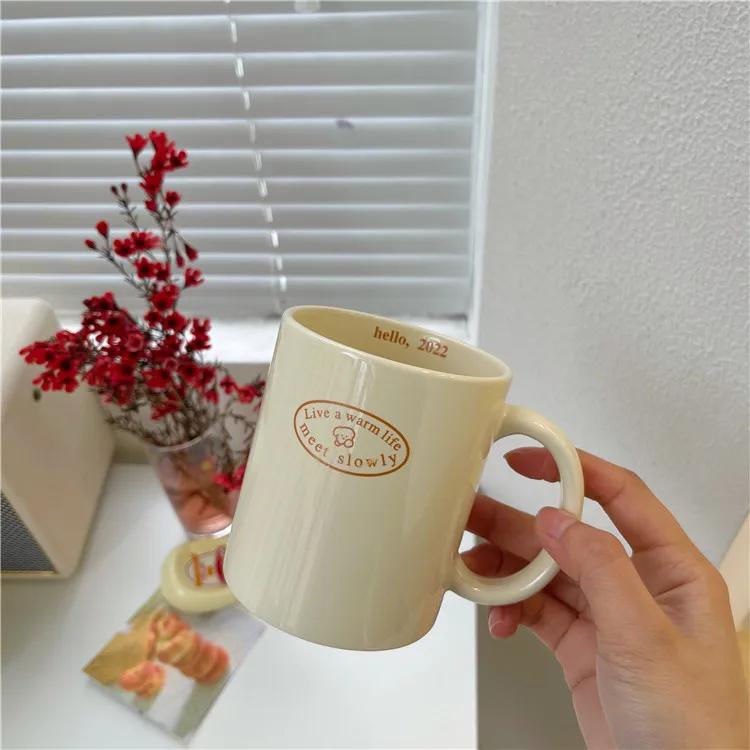 Korean Modern Ins Mugs Coffee Cups Solid Color Cartoon Teddy Bear Ceramic Bread Milk Cup Coffee Table Desktop Drinking Utensils