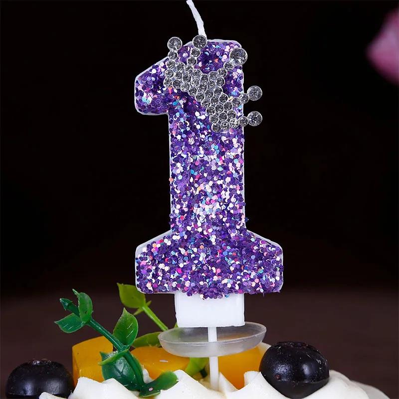’‘ Purple Crown Birthday Candles Number 0 1 2 3 4 5 6 7 8 9 Princess Cake Decoration Candles Anniversary Party Cake Topper