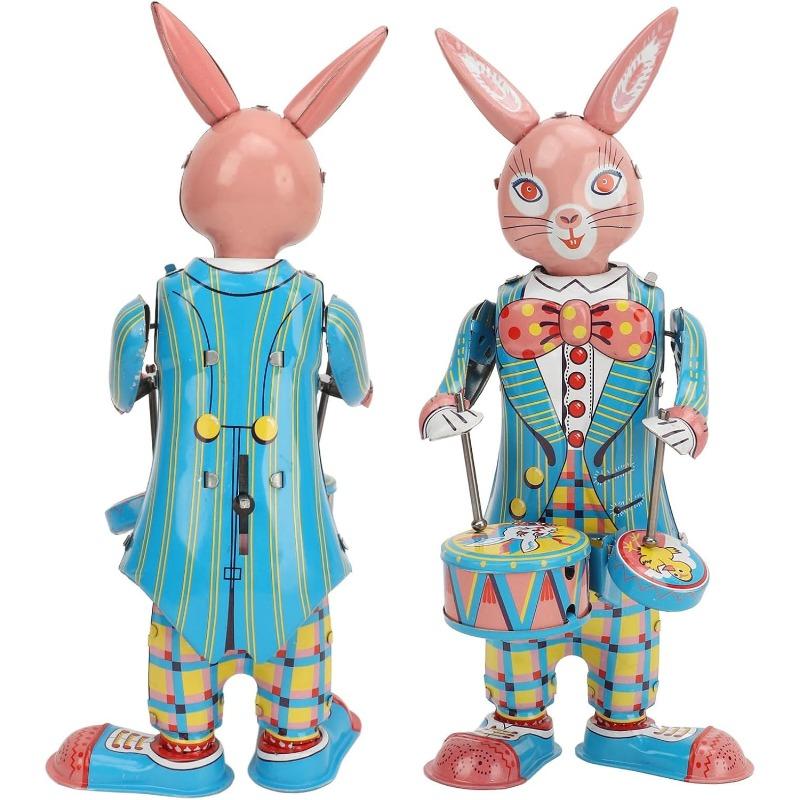 Rabbit Clockwork Toy, Metal Vintage Retro Swinging Drumming Rabbit Wind Up Toys for Gifts Collection Decoration