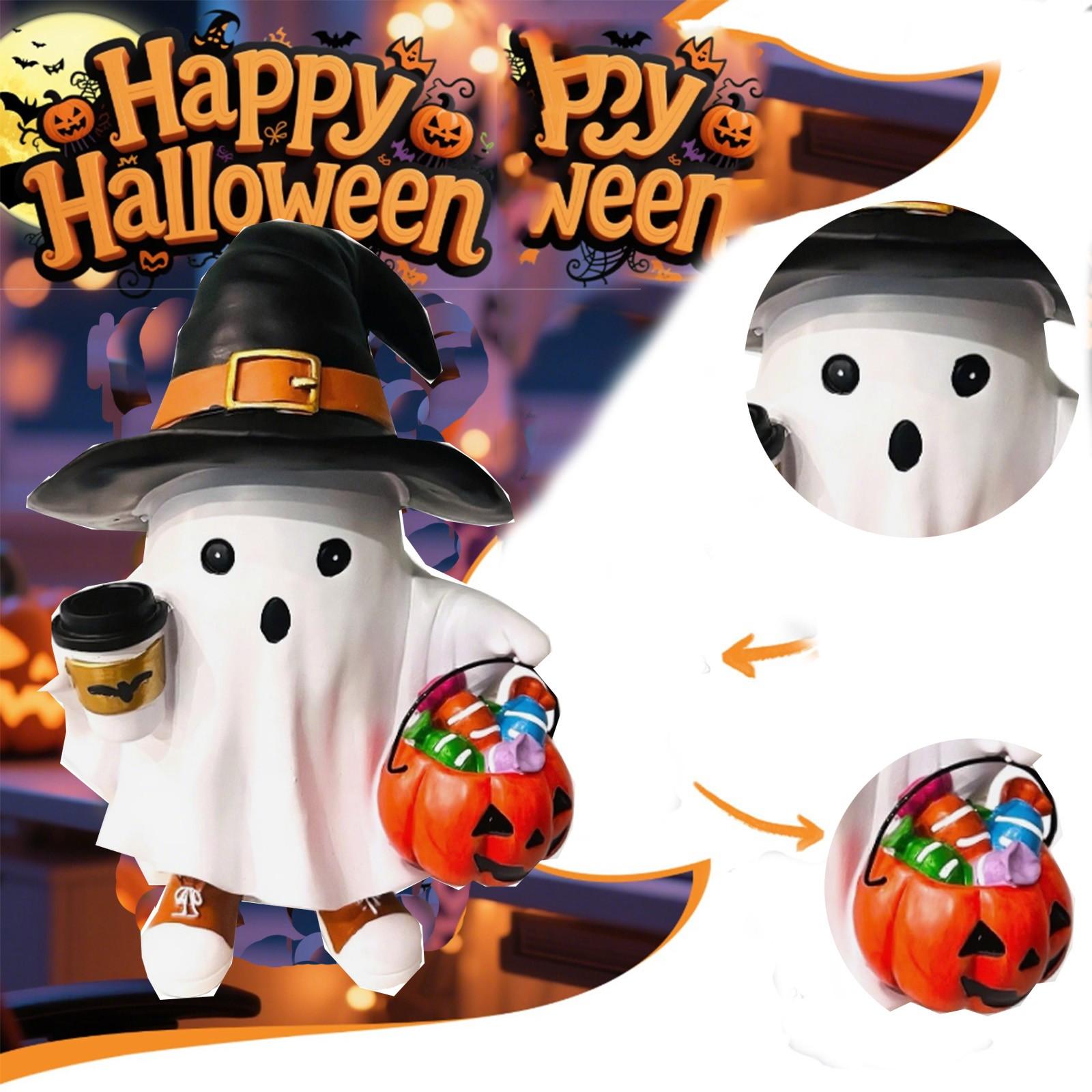 

Halloween Themed Ghostly Pumpkin Display Artisanal Resin Ghostly Statues Decors For Youngsters And Family One Size