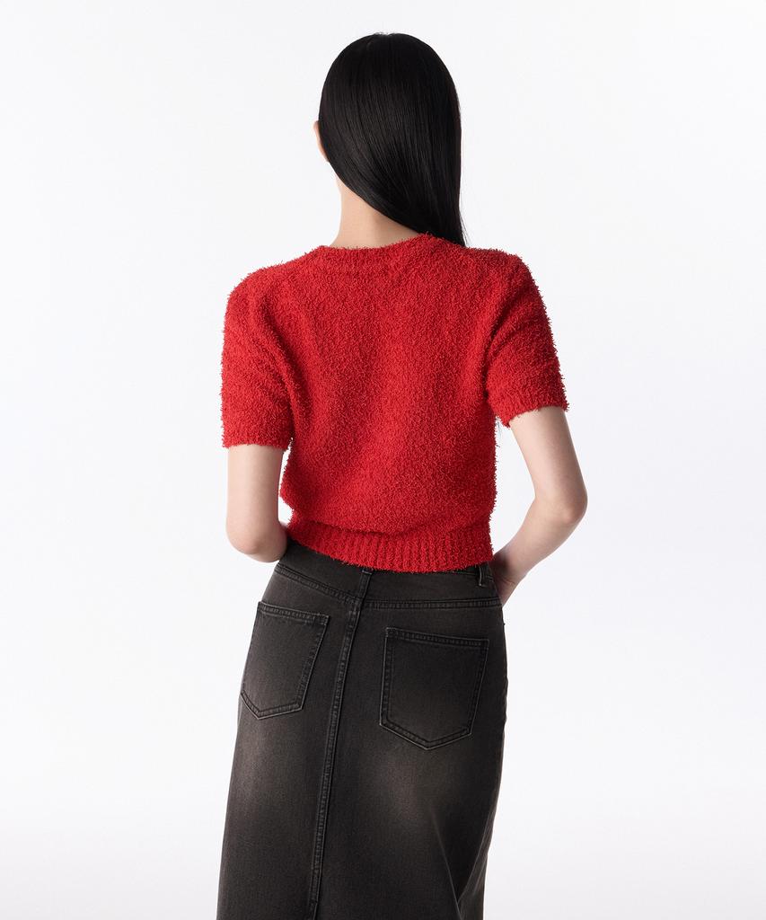 MUSINSA STANDARD WOMAN Women'S Fancy Yarn Crew Neck Short Sleeve Knit [Red]