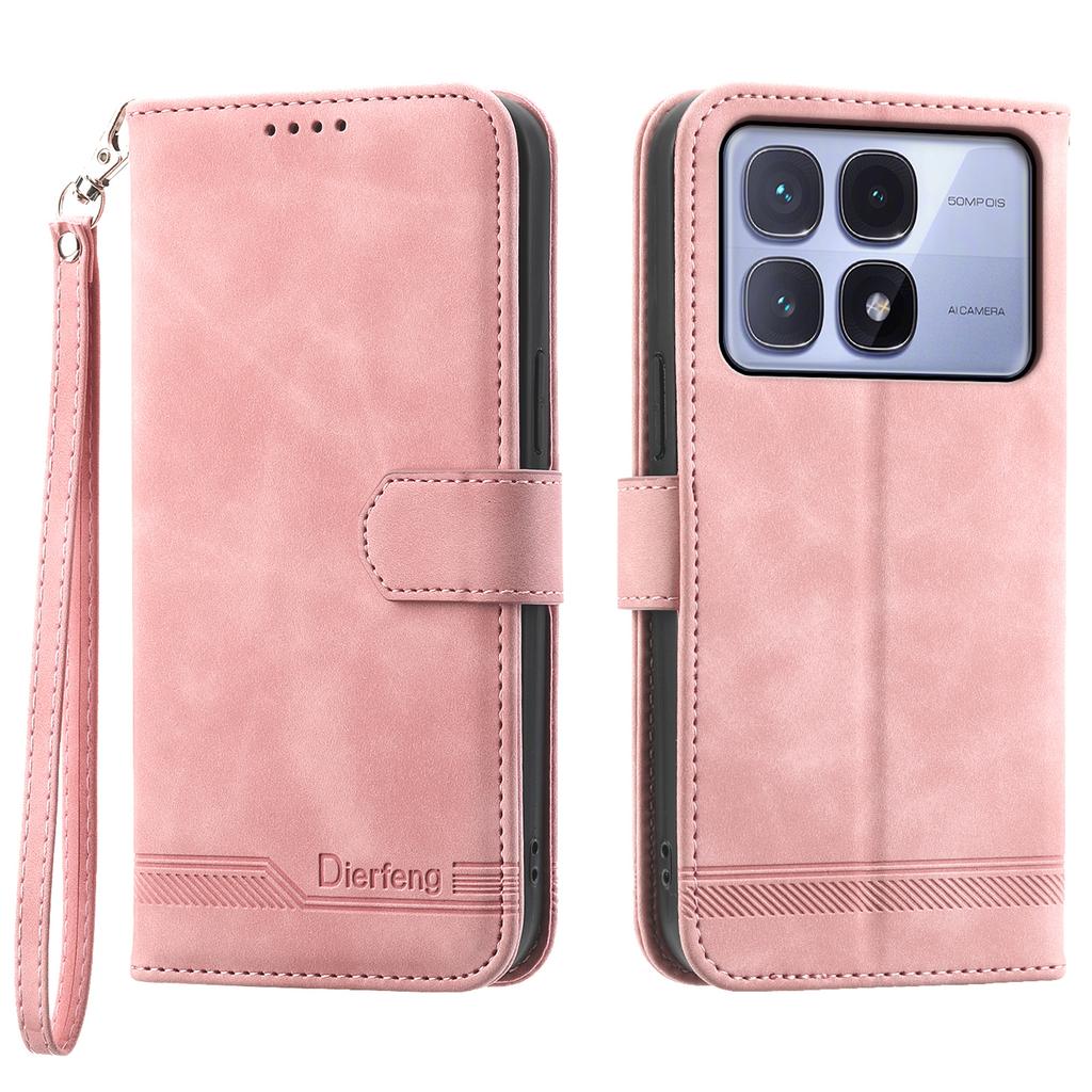 DIERFENG DF-03 For Xiaomi Redmi K70 Ultra Leather Case Lines Imprint Wallet Phone Cover