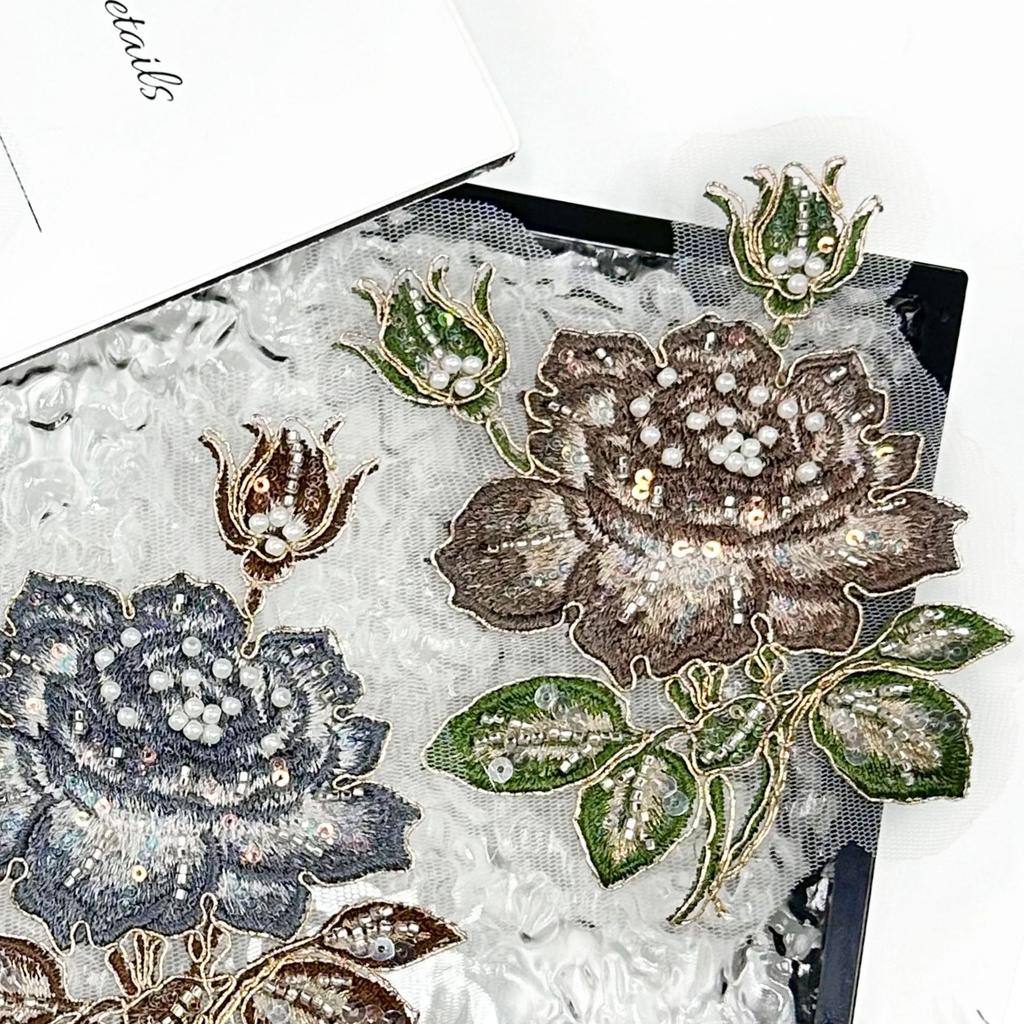 Ethnic Style Handmade Beads Three-Dimensional Embroidery Flower Applique Hanfu Horse Dress Cheongsam Decorative Cloth Sticker Accessories