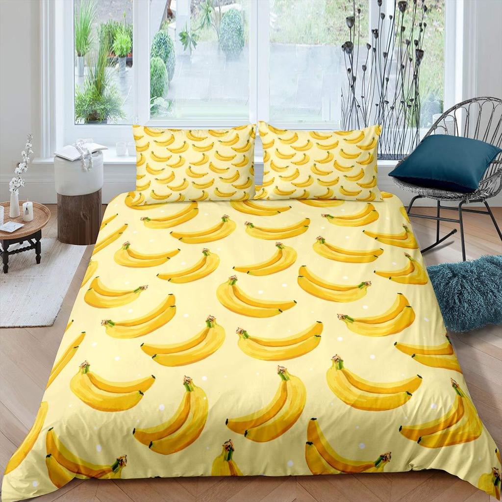 Poszwa na kołdrę Banana Down Tropicalny zestaw pościeli Poszwa na kołdrę z nadrukiem owoców Miękki trzyczęściowy zestaw