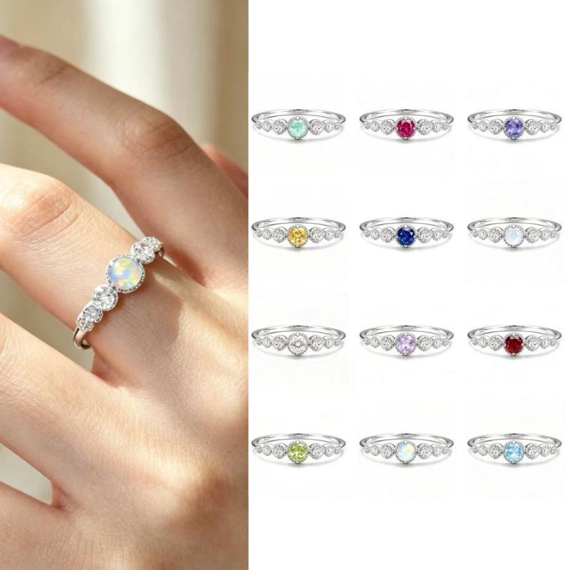 S925 Silver Zodiac Ring with Yellow Crystal, Sapphire, and Multi-colored Gemstones - Versatile Stackable Design.
