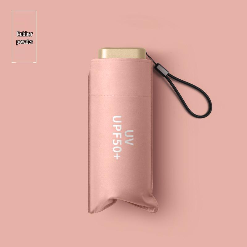 Compact Five-Fold Umbrella: Portable Pocket Sun Capsule with Black Glue Sunscreen, Ultra-Light for Sun and Rain.