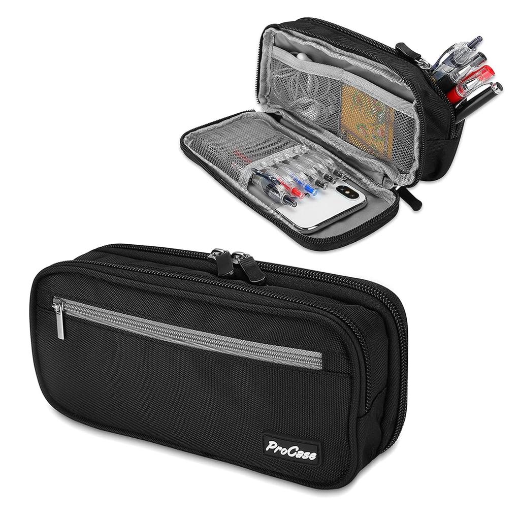 ProCase pen case large capacity pencil box simple functional students professionals multifunctional black