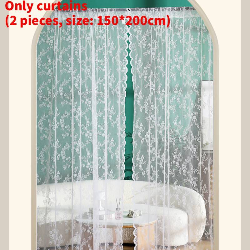 French Floral Lace Window Curtain With Rod Pulling Design For Home Decor