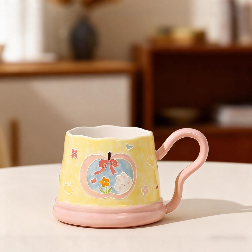Unterglasurfarbe neue Einzelbecher-Tasse pastorale niedliche Tasse mit Henkel Wasserbecher Erdbeere Kirsche Keramiktasse hohe Optik