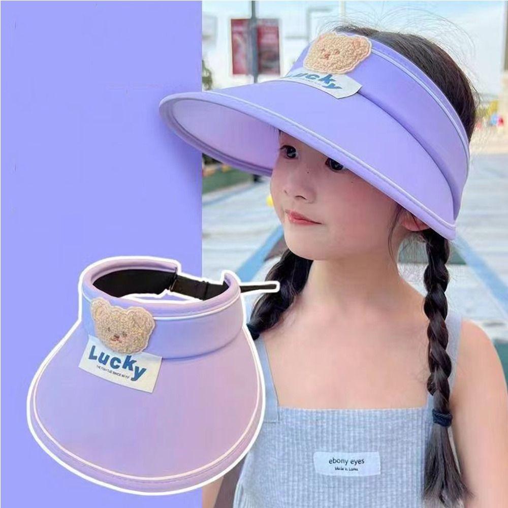 Korean Style Cartoon Sunshade Hat Anti-UV Sun Hat Children's Visor Hat Soft Bear Empty Top Hat Kid