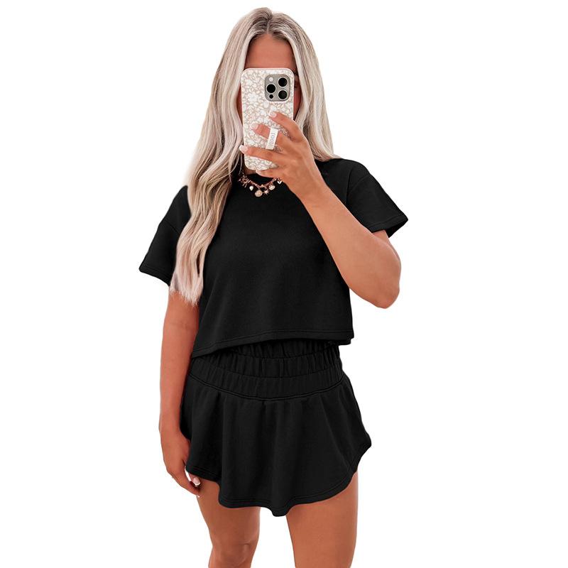 

Casual Short Sleeve Crop Top and High Waist Flounce Skirt Set XL