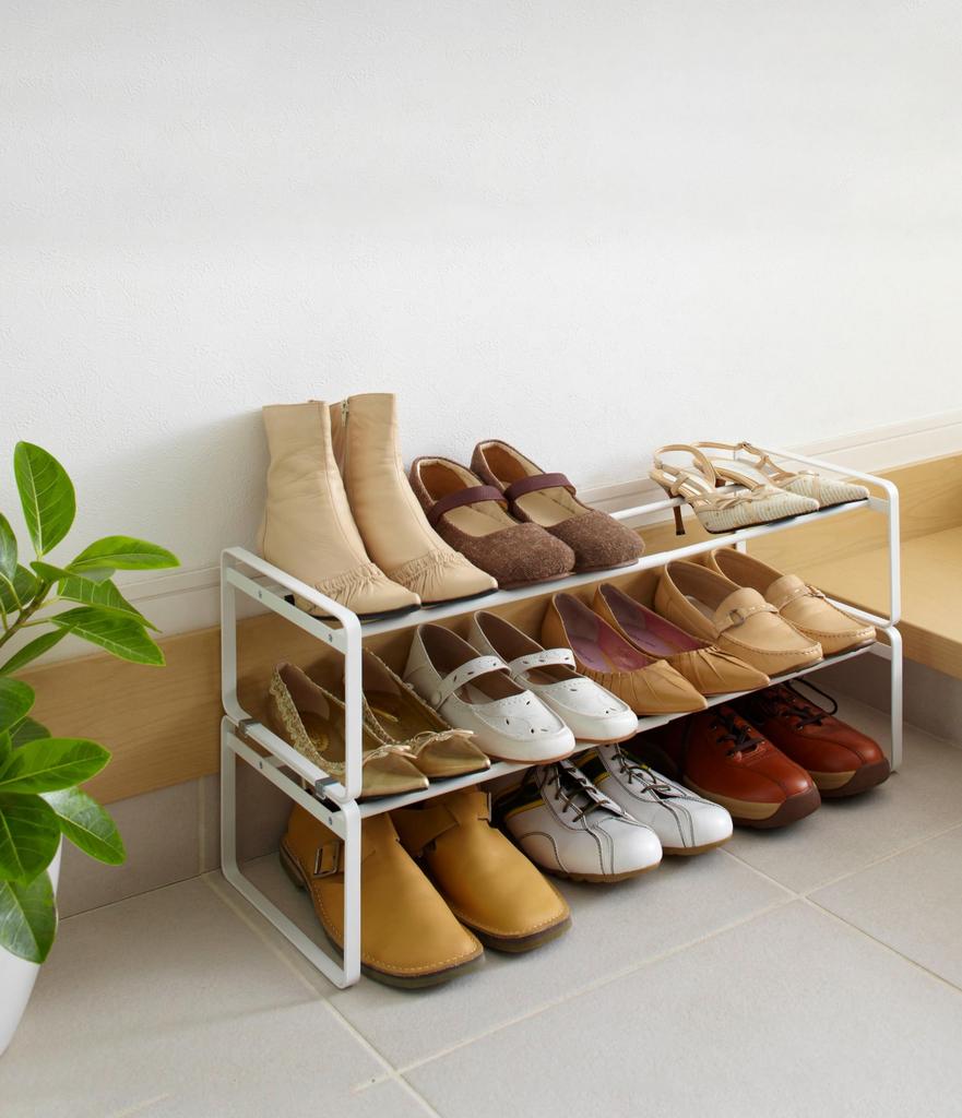 Yamazaki Extendable Shoe X D25 X Fits Under Shoe Shoe 7209 Rack, White, Approx. W41-70 H17.5cm, Frame, Cabinet, Storage,