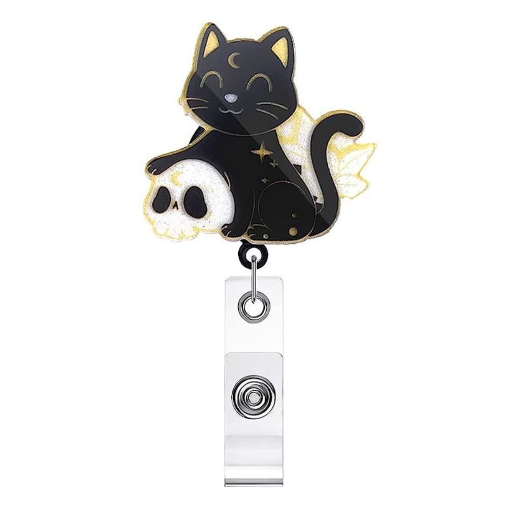 360 Rotating Cat Badge Reel Alligator Clip Retractable Badge Reel ID Card Holder  Keychains Lanyard