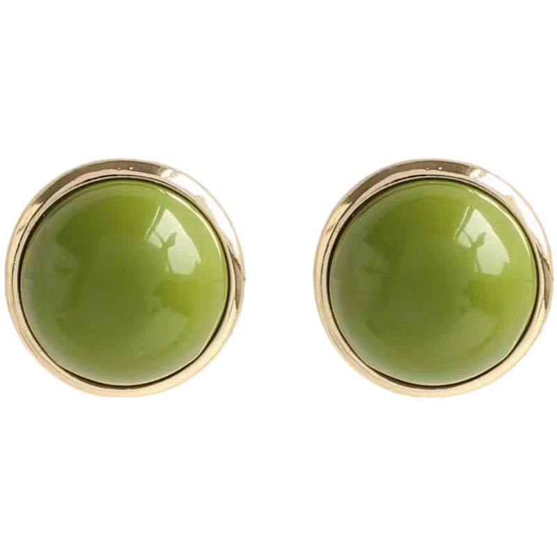

Trendy Green Round Stud Earrings for Women Party Classic Jewelry Golden Color Geometry Beans Shape Earrings Wholesale