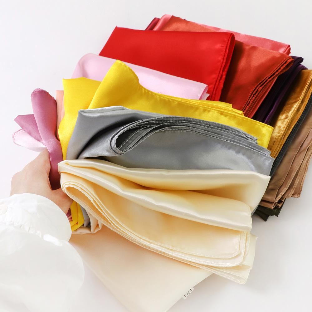 Classic Solid Colour Silk Scarf Women's Trendy Peplum Shawl Simulation Silk Wrap Turban 90cm Square Scarf