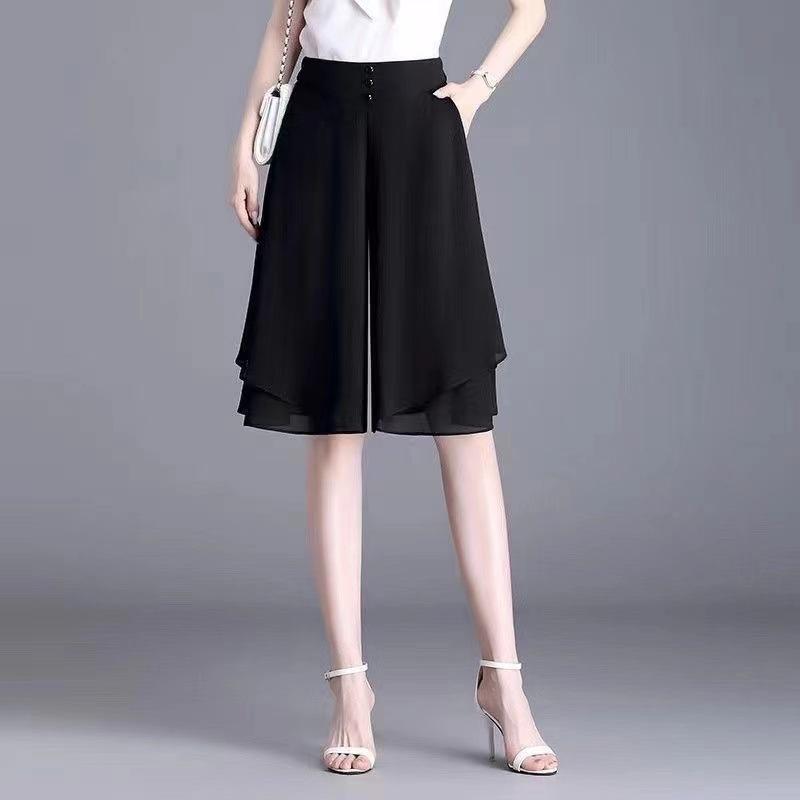 Summer Plus Size Chiffon High Waist Shorts for Women - Loose Wide Leg Skort for Middle-Aged and Elderly Mothers