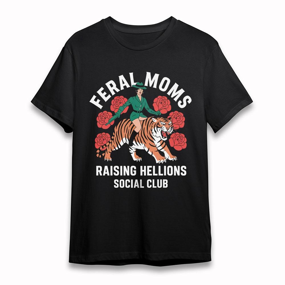 

Women s Soft Oversize T-Shirt Tiger Riding Mom Graphic Tee Short Cotton Black 2XL