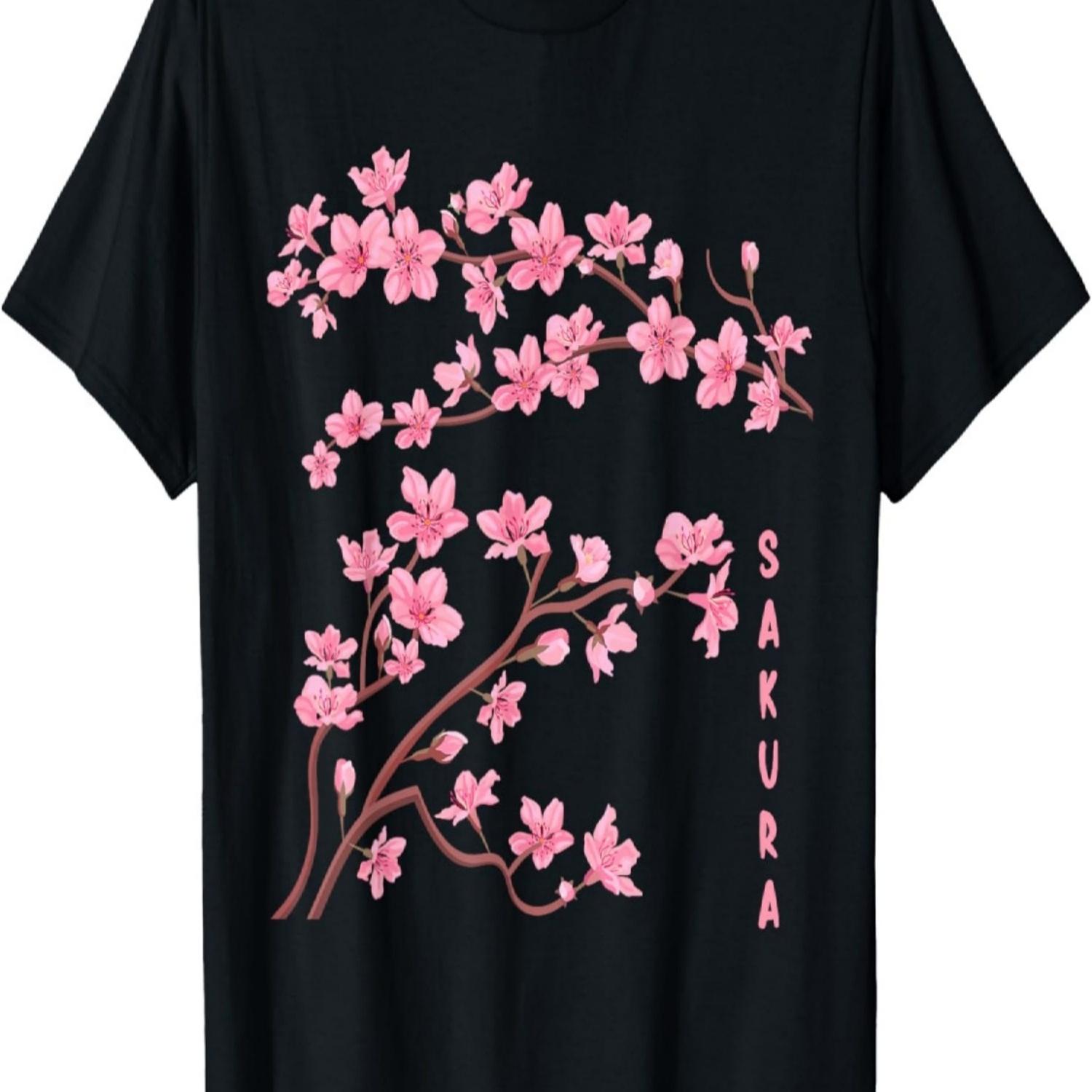 Sakura Geisha Mount Fuji Aesthetic Cherry Blossom T-Shirt S чёрный