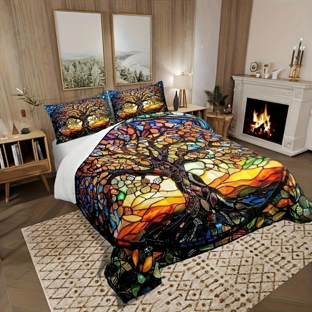 3pcs Sacred Colorful Tree of Life 3D Printed Bedding Set Cozy Duvet Cover King Queen Twin Size Birthday Gift Bedroom Decoration