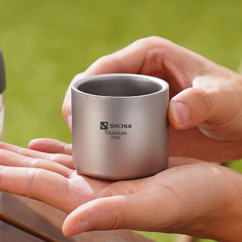

75ml Titanium Alloy Coffee Cup Double Layer Tea Cup Outdoor Camping Tableware Mugs 75ml