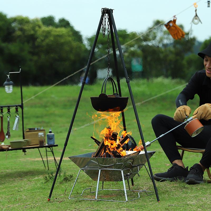 Cast Iron Non-Stick Camping Dutch Oven with Hanging Wok
