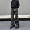 American Retro Pleated Multi-pocket Camouflage Overalls Men's Design Sense Thin Straight Micro-horn Jeans