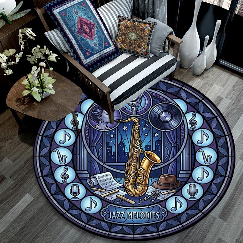 Musical Harmony Glass Round Area Rug Under Office Chairs Bedroom Living Room Home Decor