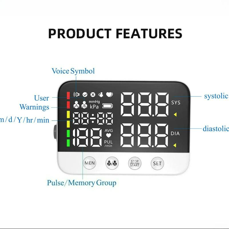 Portable Sphygmomanometer LED Screen Digital Wrist Blood Pressure Monitor Heart Rate Pulse Meter Measure Household Use