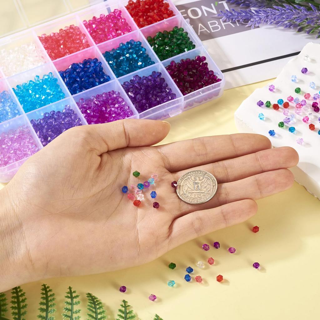 Beadthoven 4mm Cut Abacus Beads, Approximately 2250 PiecesBox, Colorful Acrylic Beads, Clear Faceted Bicone Beads, Spacer Beads for Beading, Jewelry