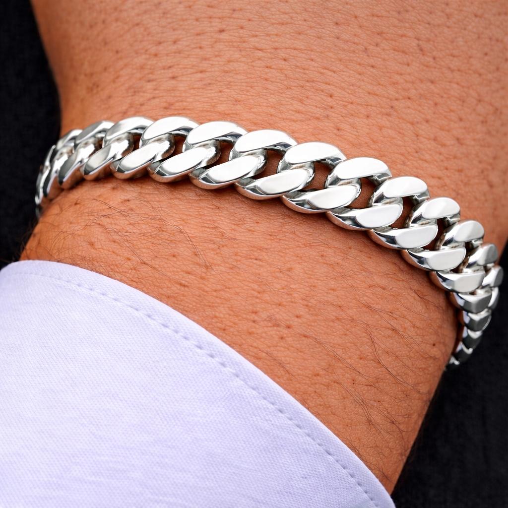 Men' Silver Bracelet SOLID 7mm 925 SILVER Bracelet Armor Gift