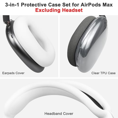 SOULWIT Protective Accessories for AirPods Max: TPU Cover + Headband Cover + Earpad Case - Multi-Sided Protection Kit - Scratch-Resistant, Sweat-Resis
