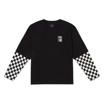 Color Block Plaid Loose Long Sleeve T-Shirt With Logo Print Men Tops Black VN000GNWBLK