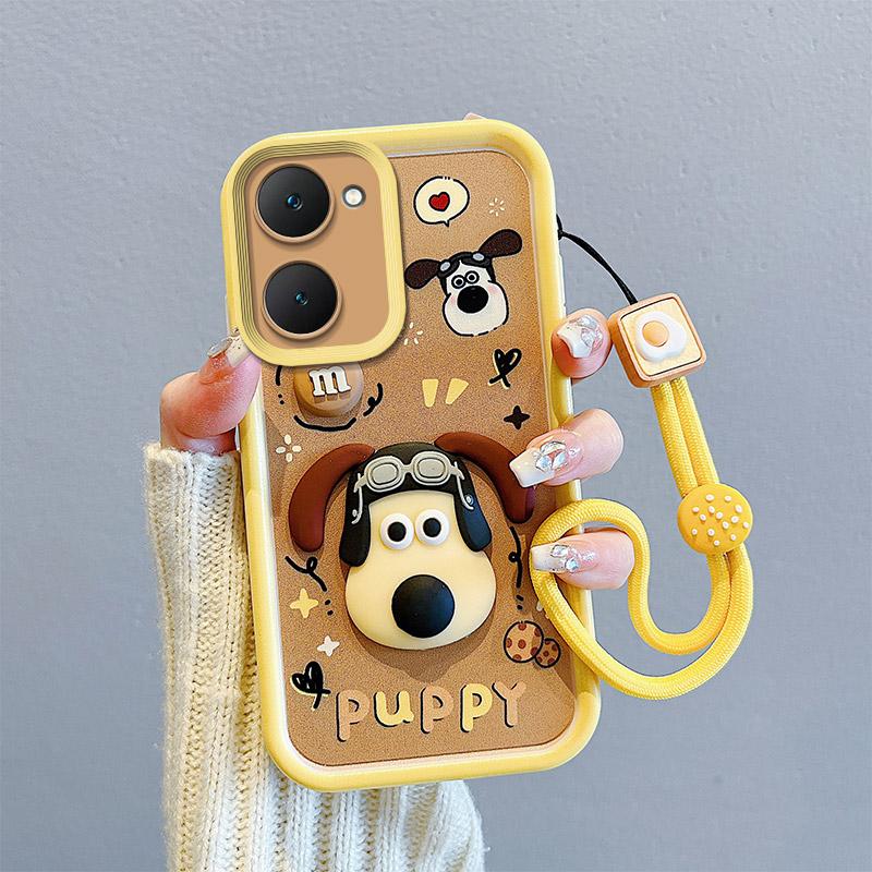KEYSION Shockproof Case for VIVO Y03 Y03t Y18 Y18e Y18s with Lanyard Soft Silicone Cute 3D Cartoon Doll Phone Cover for VIVO Y28s 5G